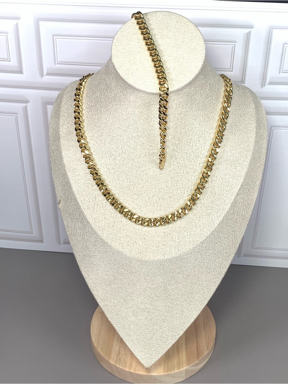 gold-plated Elegant Gold Curb Chain Necklace and Bracelet Set - Women's Jewelry